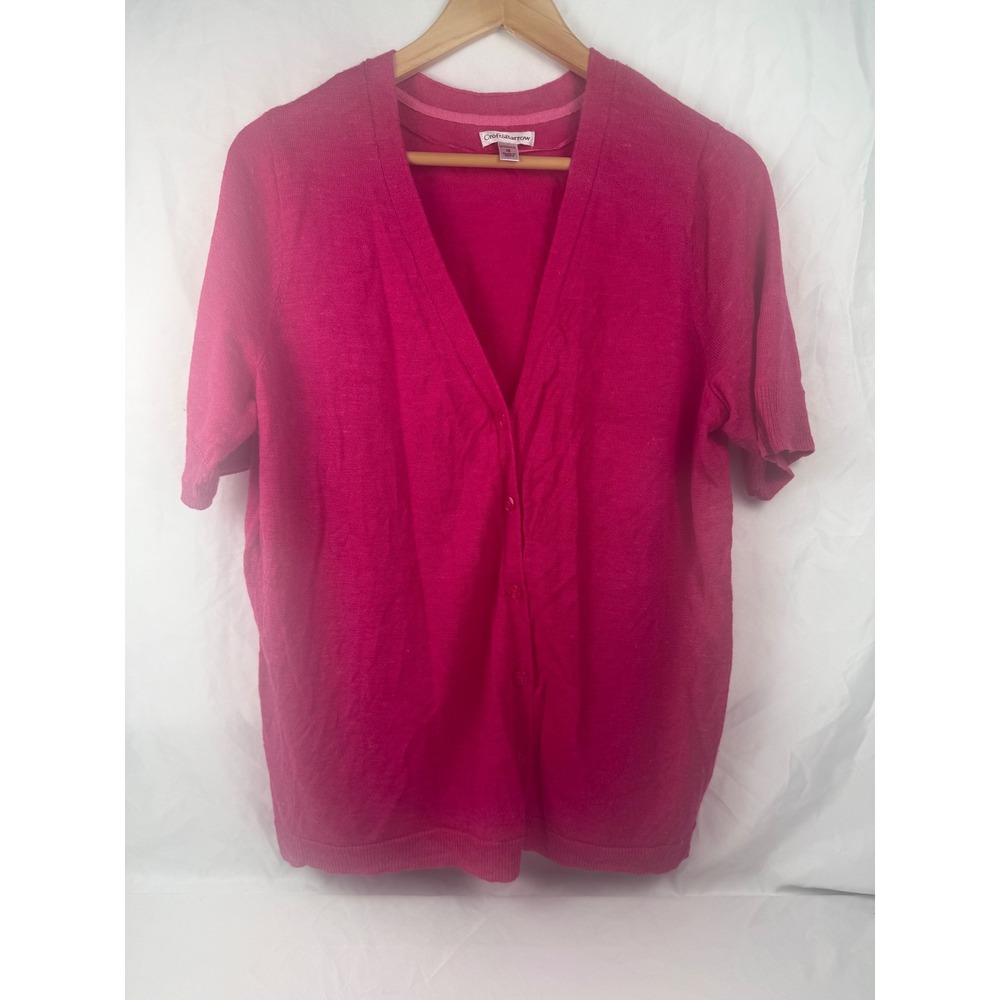 Croft & Barrow Womens 1X Pink Short Sleeve Button Front Cardigan Rayon Knit